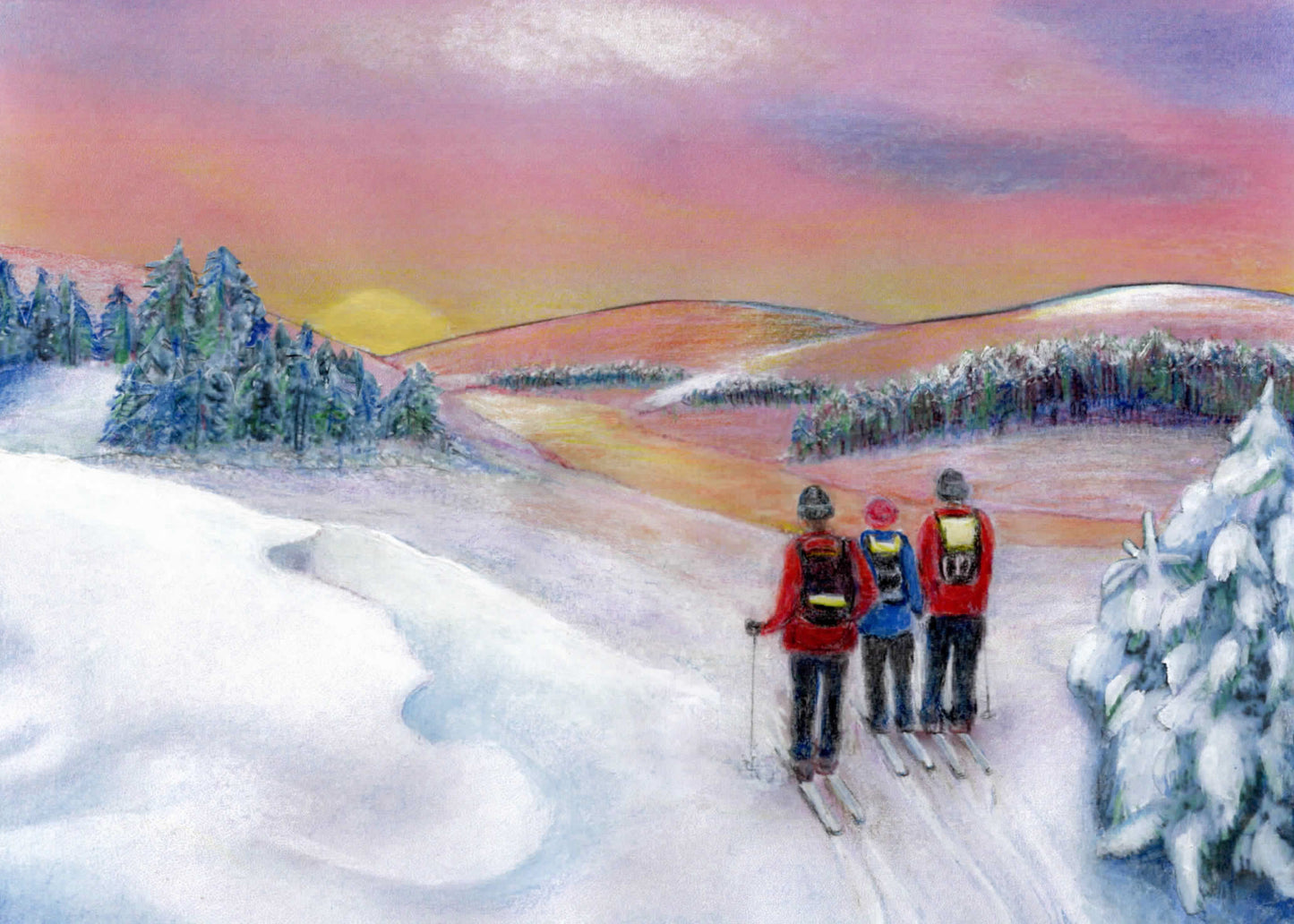 Skiers at Sunset