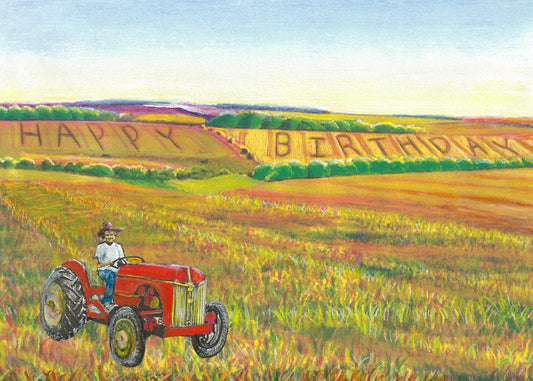 Happy Birthday - Wheat Field & Farmer on Tractor